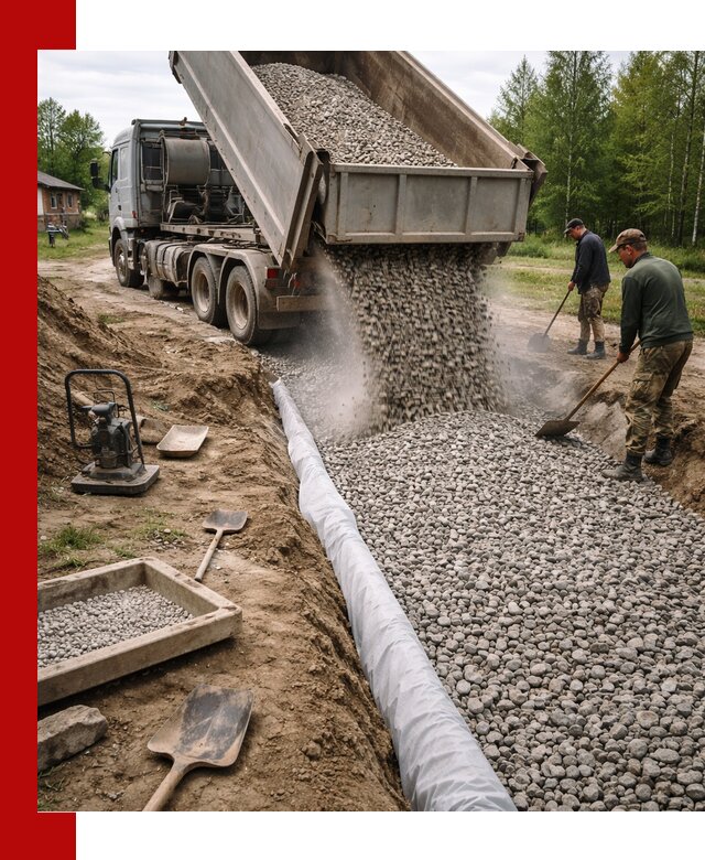 Гравий для дренажа с доставкой в Серпухове качественный и недорогой