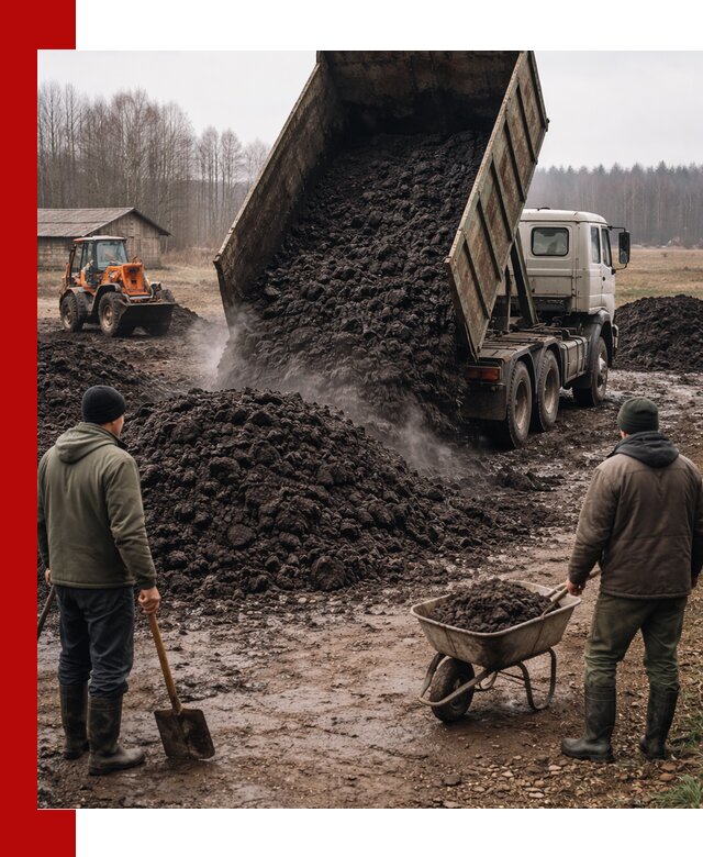 Доставка низинного торфа с разгрузкой и доставкой в Серпухове