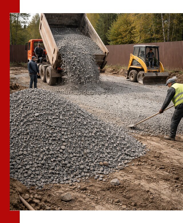 Отсыпка участка щебнем с доставкой и уплотнением в Серпухове