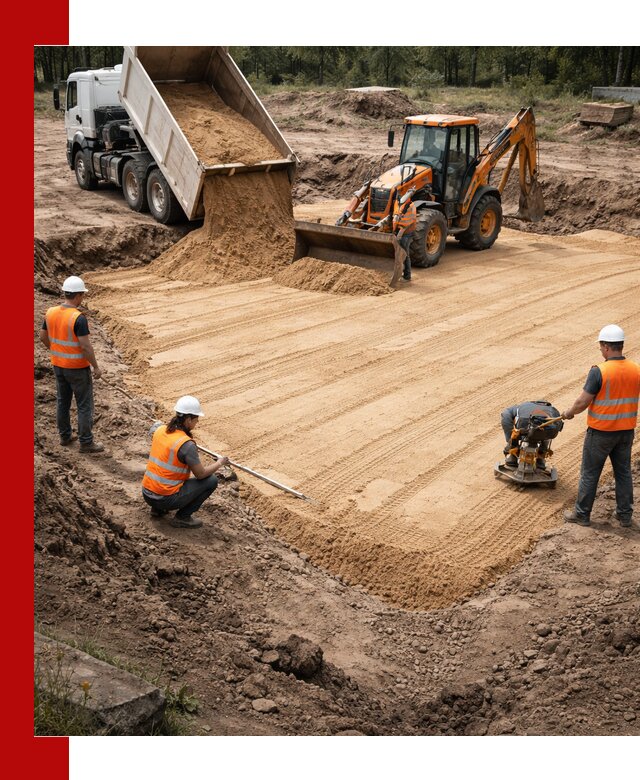 Устройство песчаной подушки для фундаментов и дорог в Серпухове